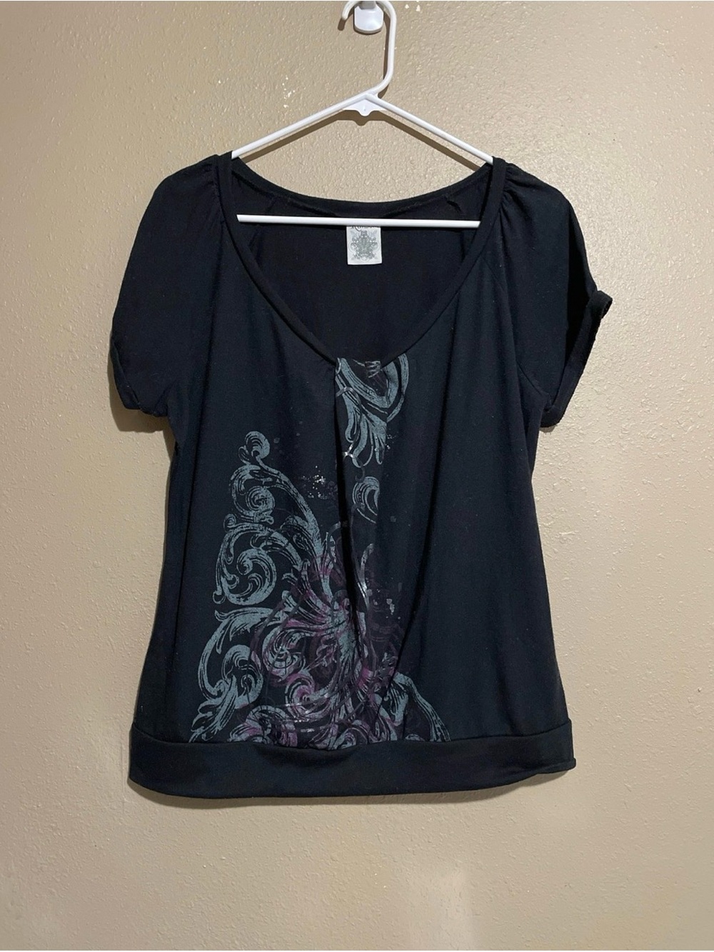 Y2K Ransom Design Graphic Black Shirt Blouse Women’s L